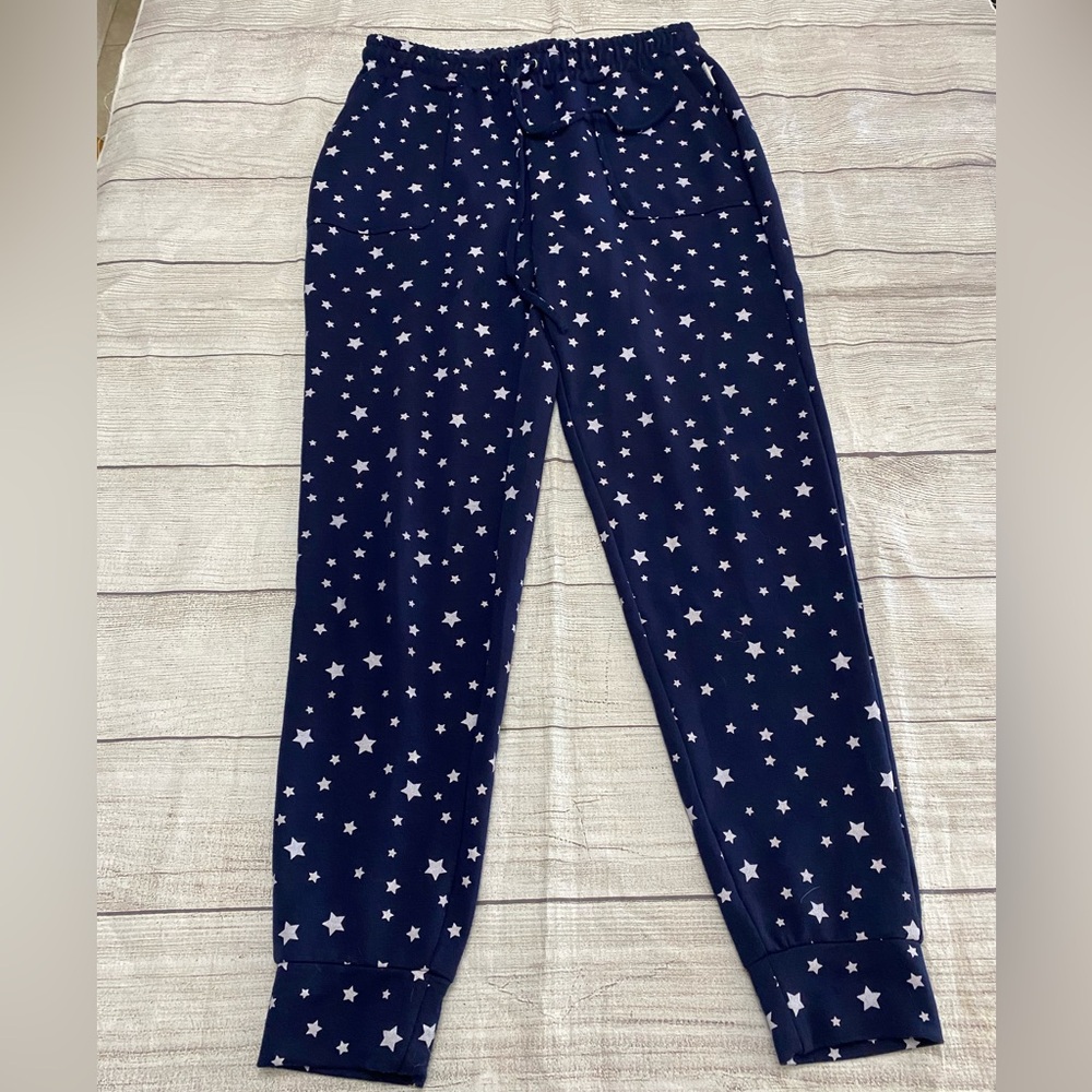 Rae Dunn Stars Joggers Size Medium Blue